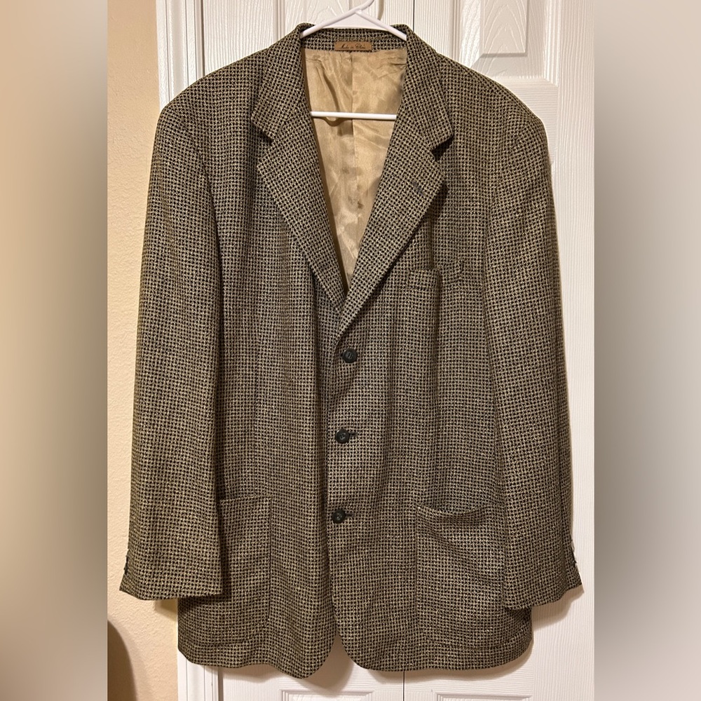 Cellini Linea Uomo Beige Basketweave Silk Wool Blend Twill Sports Jacket 42R